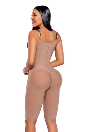 Faja moldeadora de abdomen y pierna  hasta la rodilla con tres líneas de broches en color cocoa